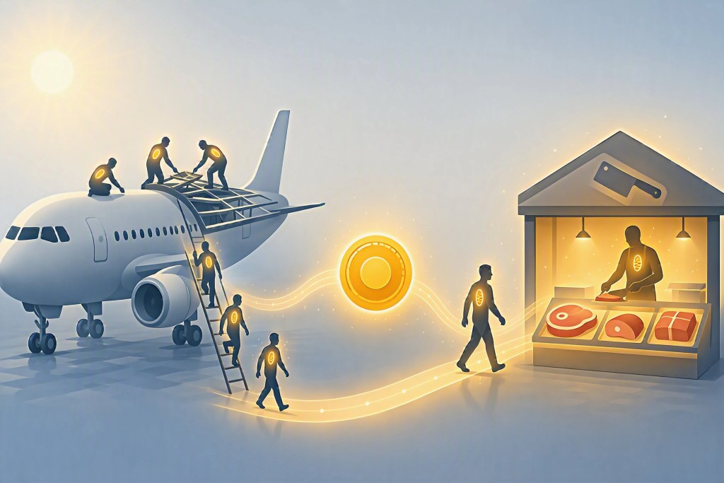 Teams of specialists assembling an airplane, showing how modern societies scale the Principle of Cooperation to create complex systems no individual could build alone.