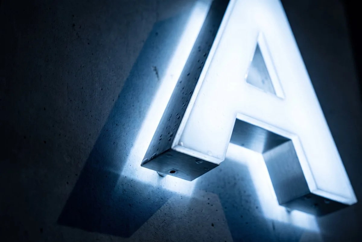 Close up of an illuminated channel letter and its LED modules