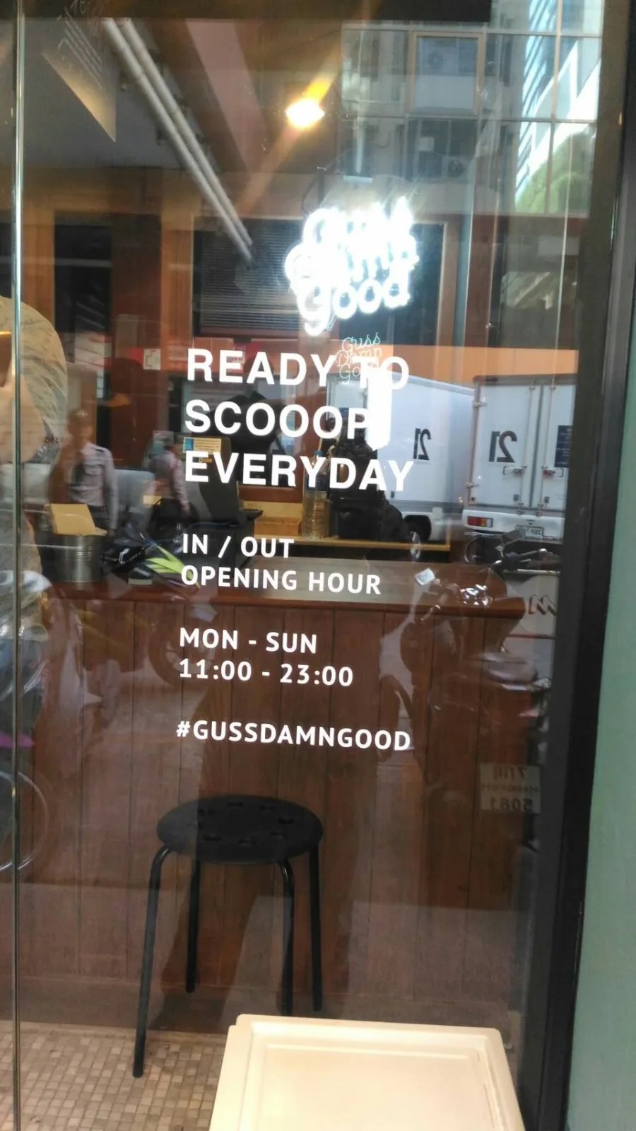 Guss Damn Good window graphics - sign by Thai Prasith Signtech