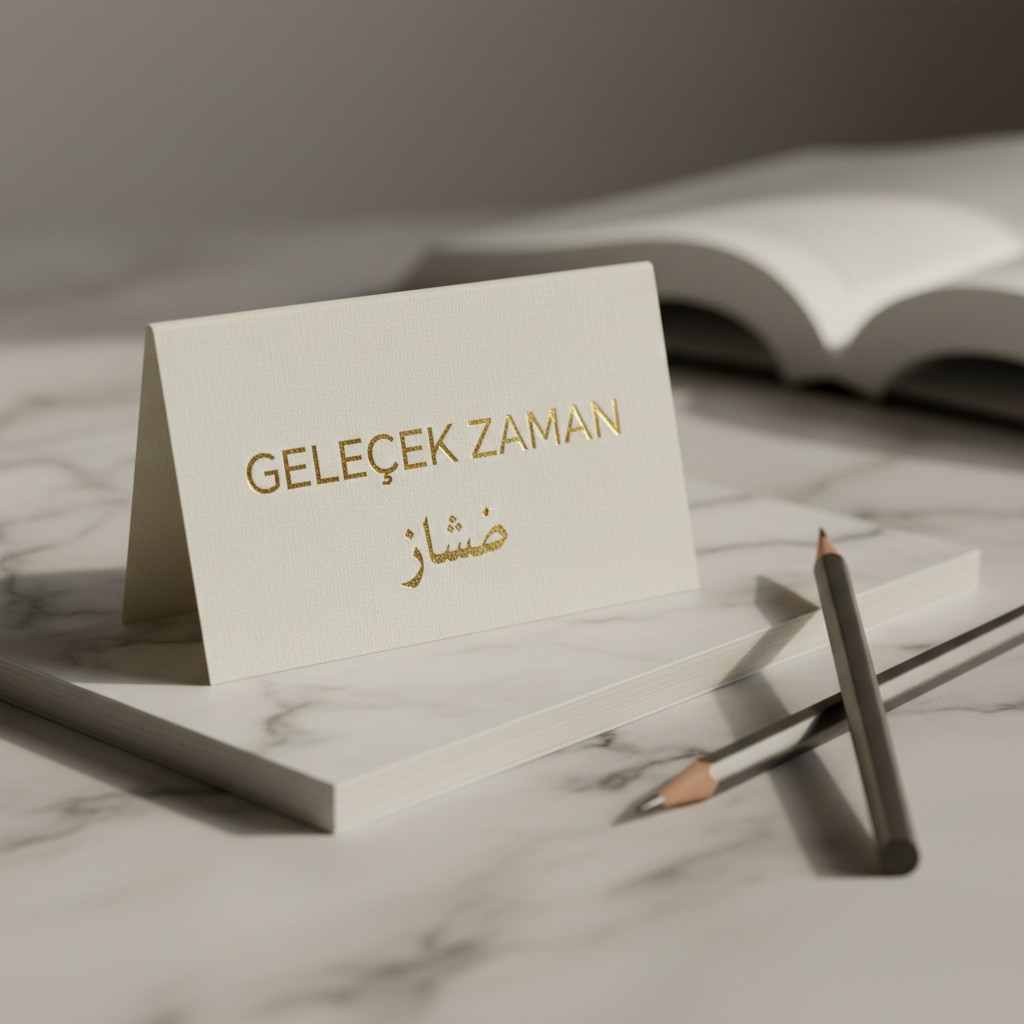 The image depicts a place card with the name "Gelecek Zaman" on it, which means "Time to Come" in English.