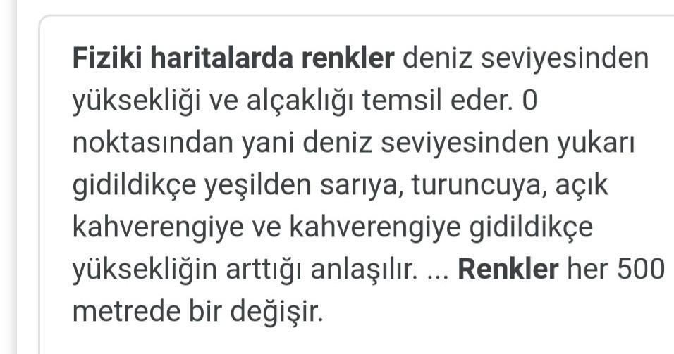 fiziki haritada renklerle ifade ettiğimiz coğrafi unsur ...