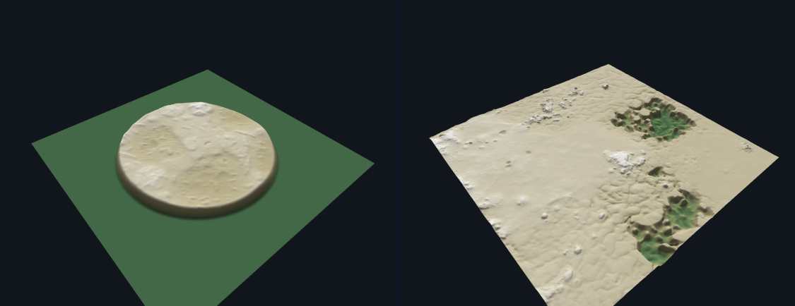 In the preview tool: left is the real game's terrain heightmap (reverse-exported), right is our generated terrain, drawn by the same renderer