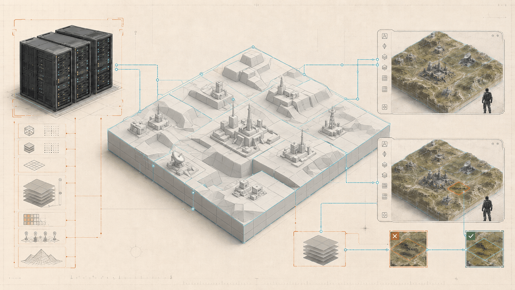 UE5 runtime procedural terrain, POI placement, Dedicated Server, and synchronized clients