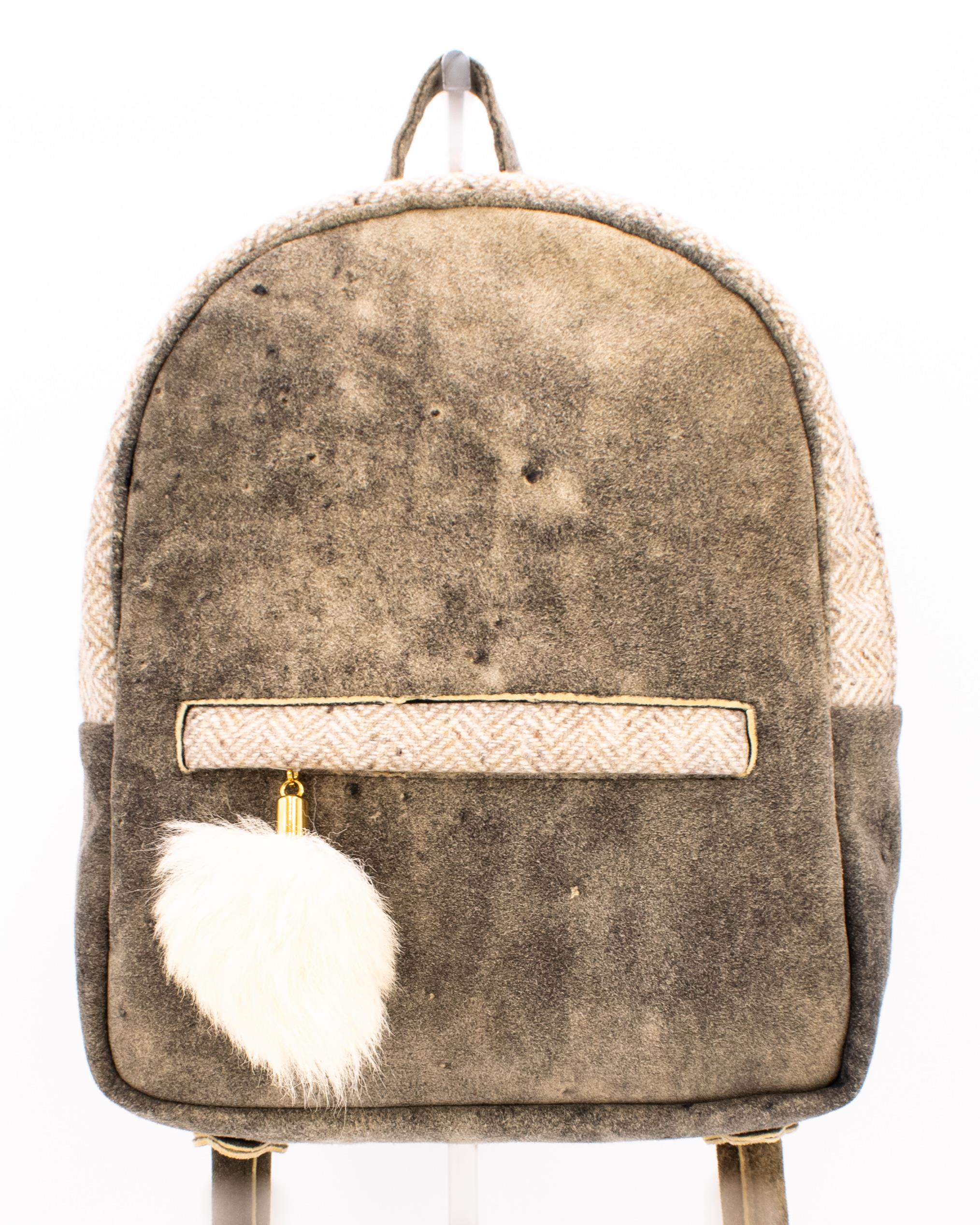 Rucksack Mini aus Hirschleder und Tweed braun/beige