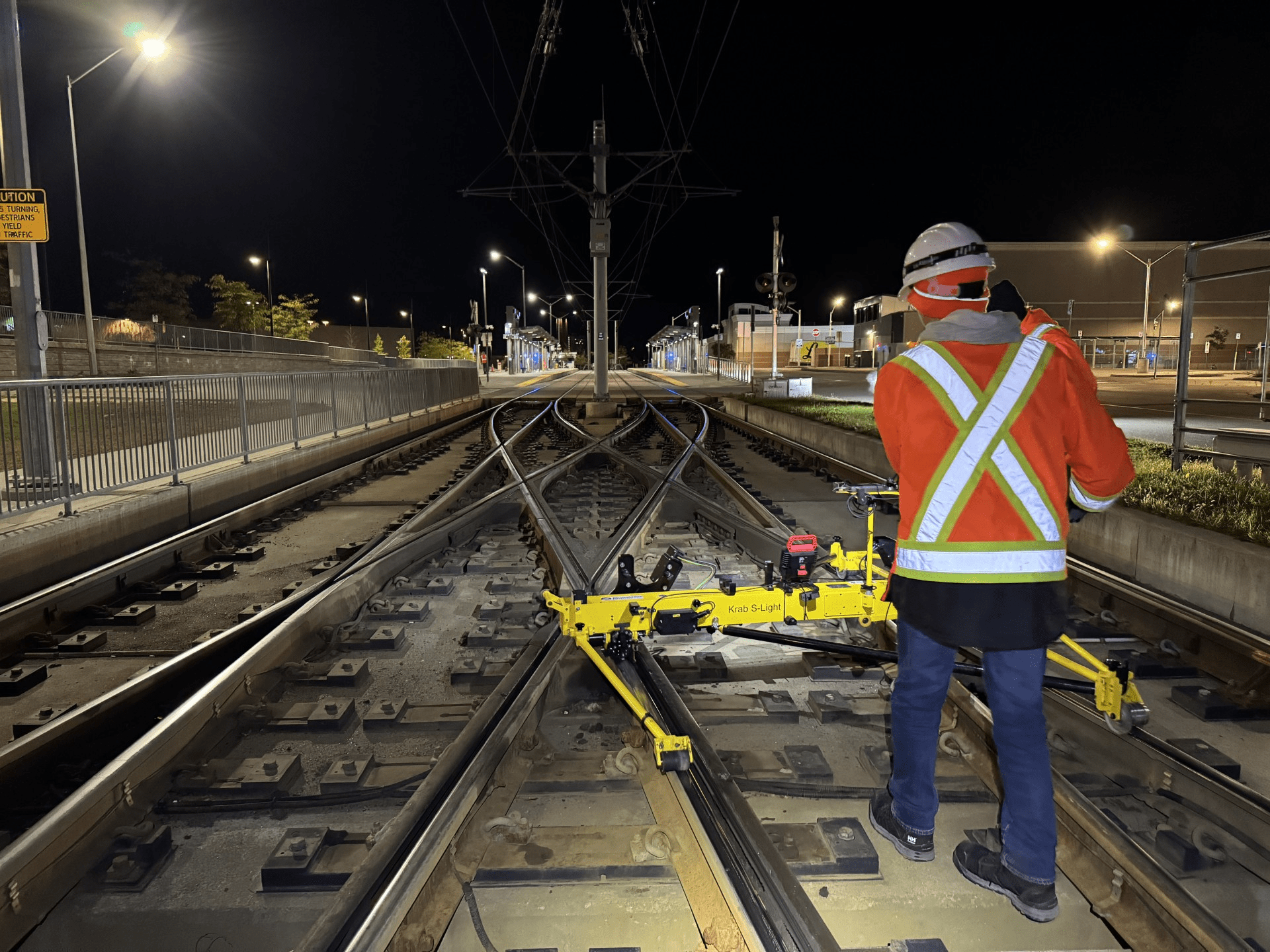 Geometry trolley being used in the field to inspect a double cross over