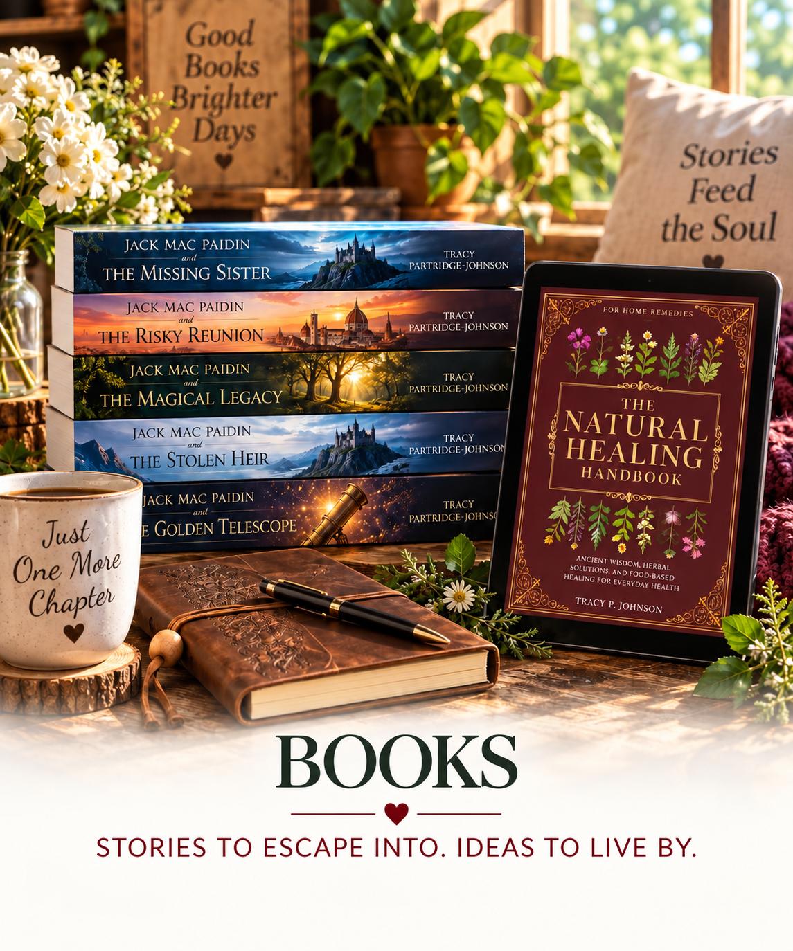 Books by Tracy Partridge-Johnson, including fantasy and natural wellness titles