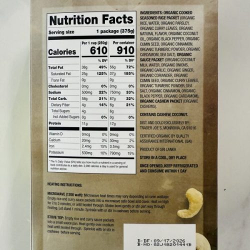 Trader Joe's Organic Sri Lankan Curry & Rice