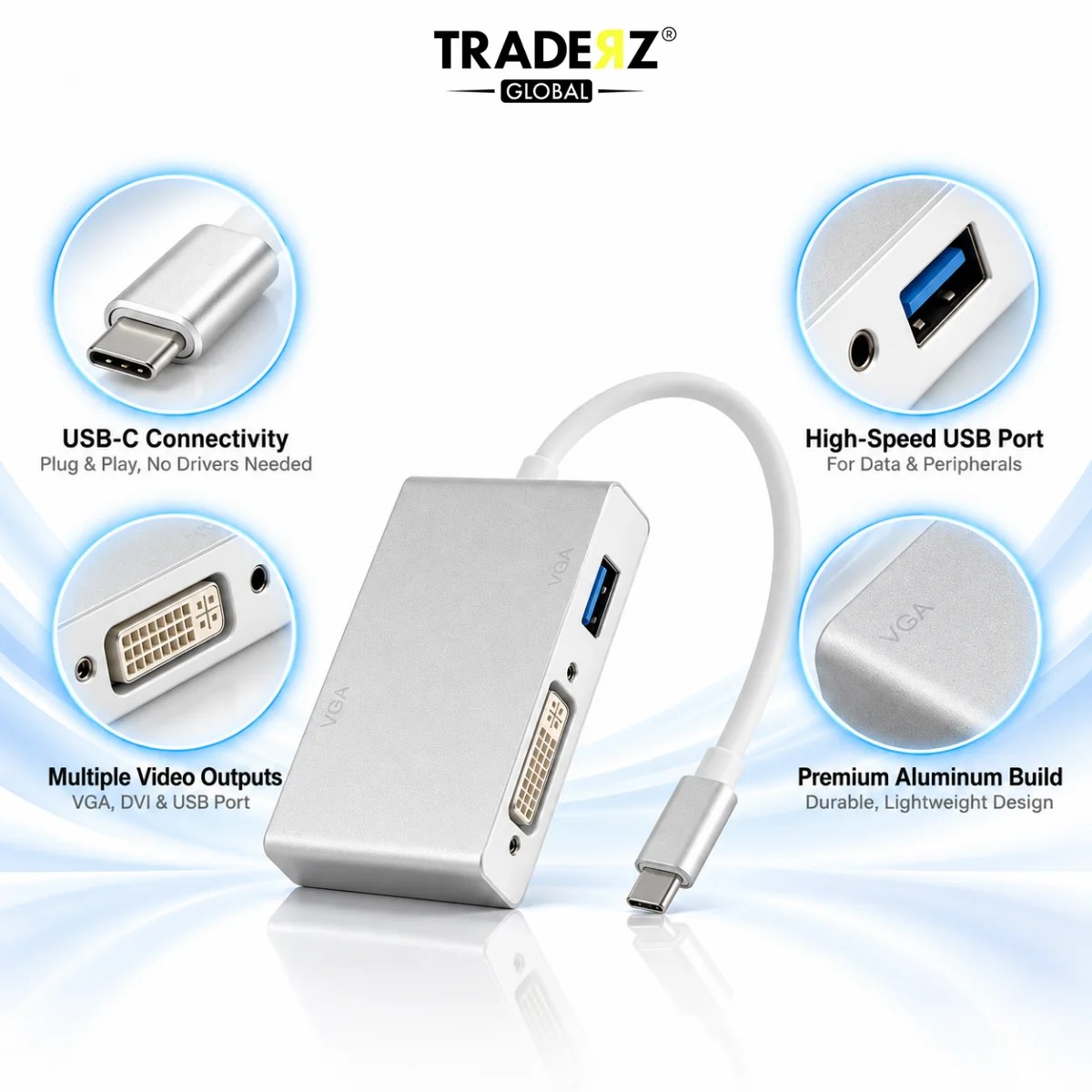 USB-C to VGA DVI USB Adapter