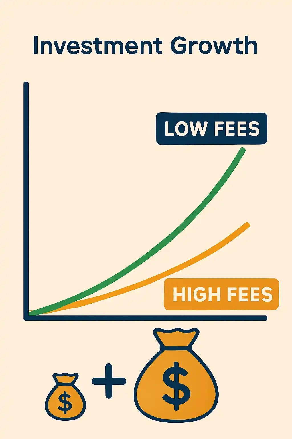 Infographic showing the negative effect of high fees on long-term investment returns.