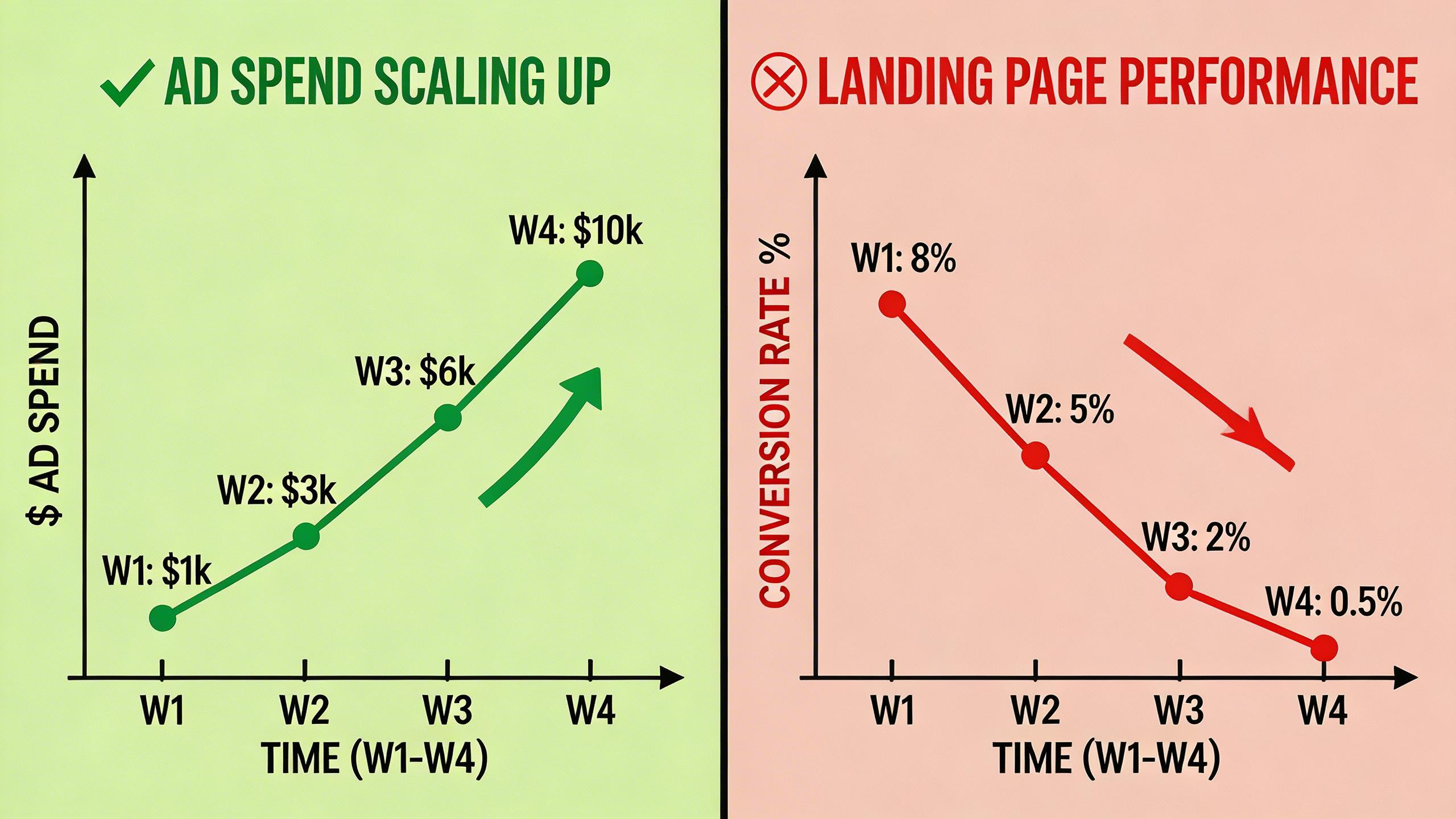 Ad spend scaling vs landing page performance comparison
