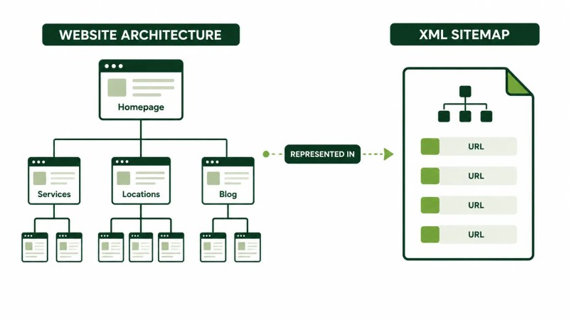 Website architecture compared with an XML sitemap URL list