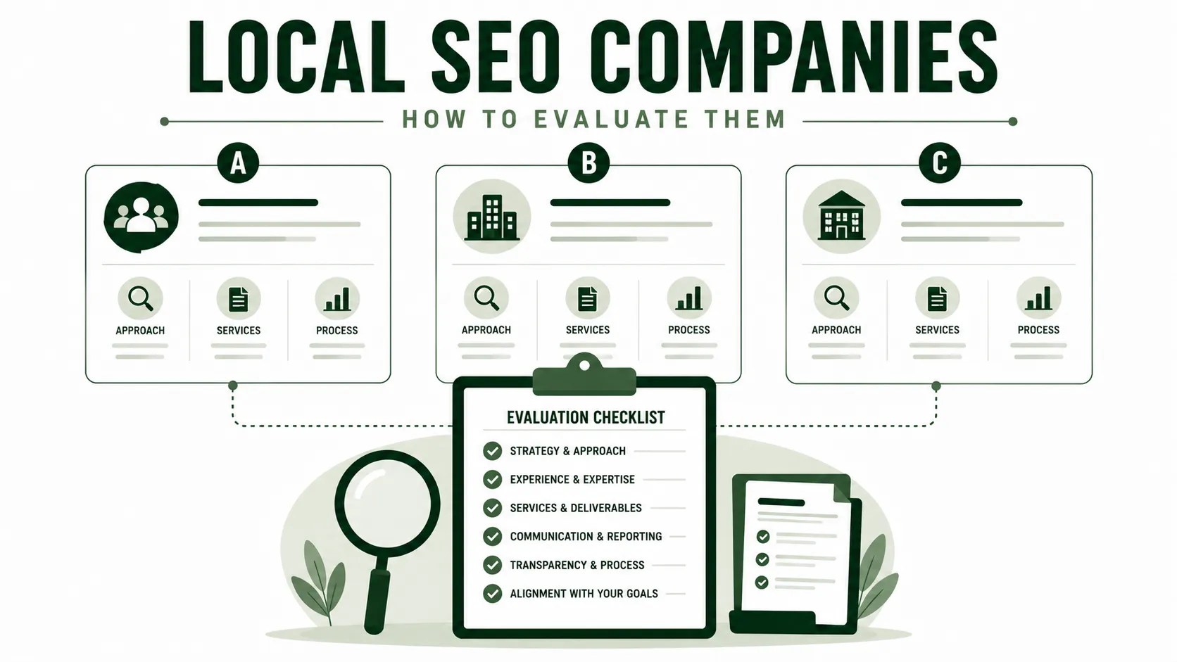 Checklist for evaluating and comparing local SEO companies before choosing a provider