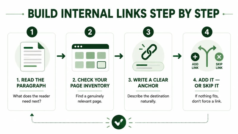 Four-step workflow for finding and adding useful internal links
