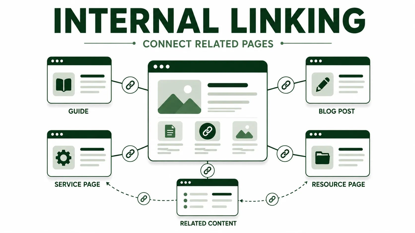 Internal linking concept showing connected website pages