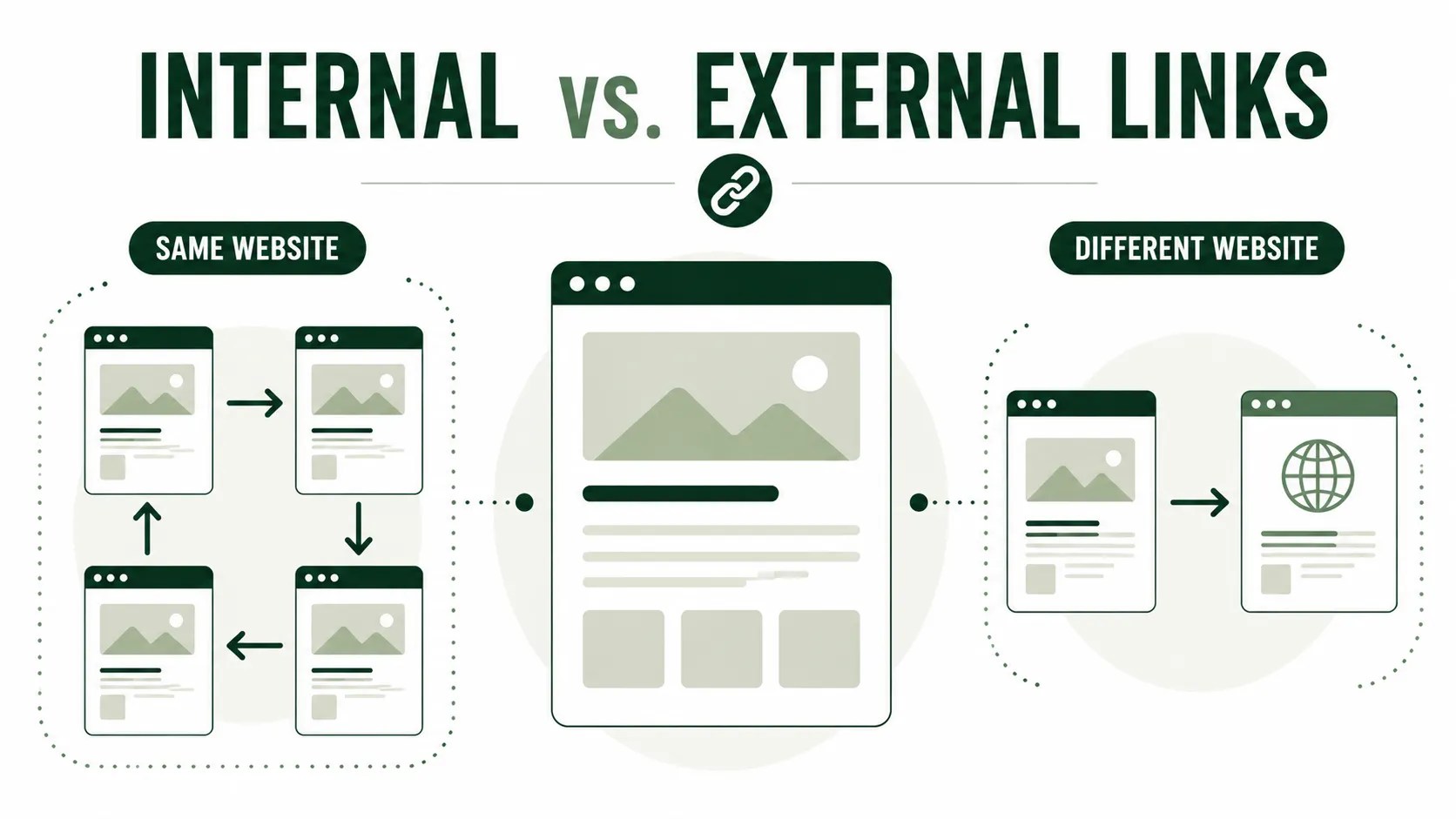Side-by-side comparison of internal links and external links