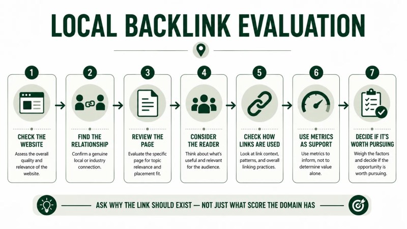 Seven-step workflow for evaluating a local SEO backlink opportunity