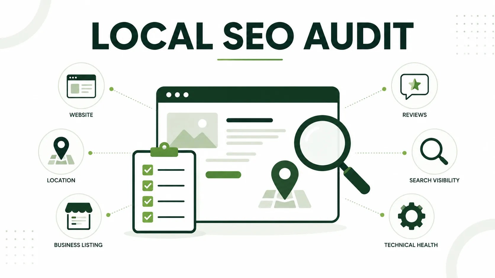 Local SEO audit checklist and website visibility illustration