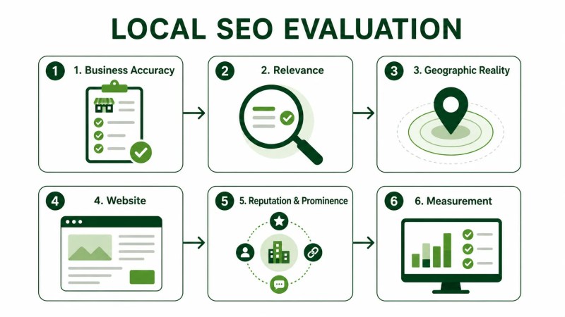 Six-step local SEO evaluation process for service businesses