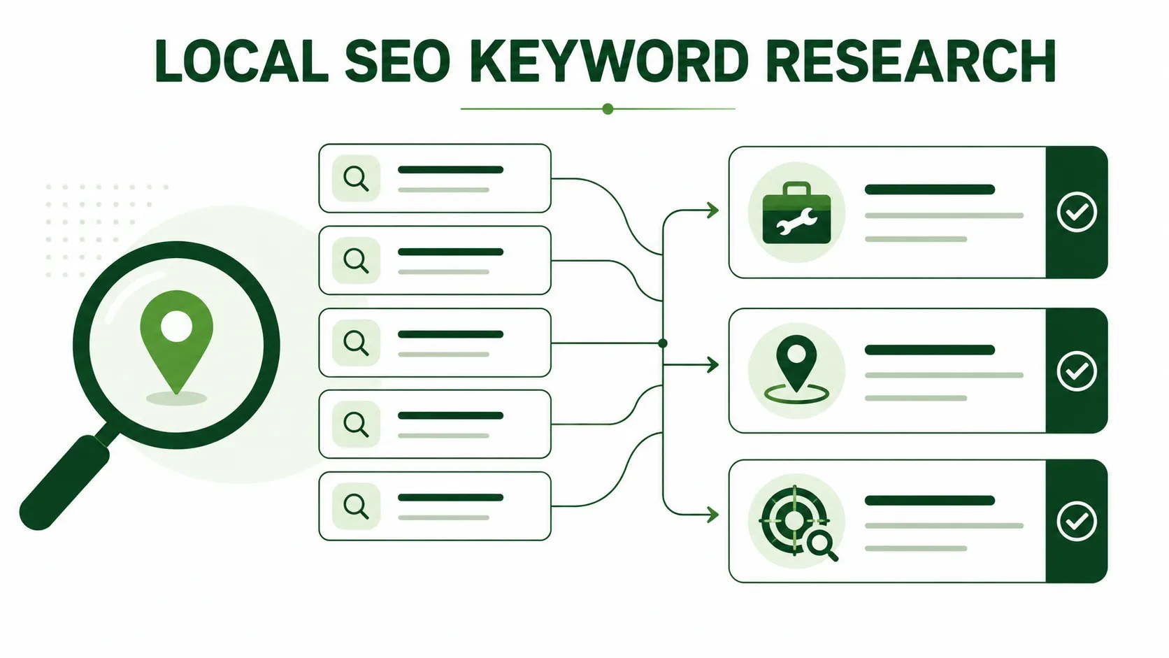 Local SEO keyword research organized into service, location, and intent groups
