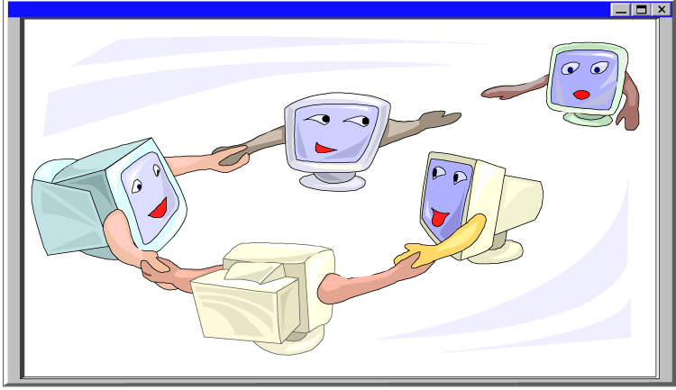 a circle of computers