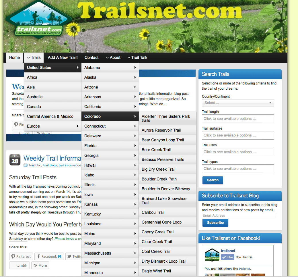 a list of trails in every state