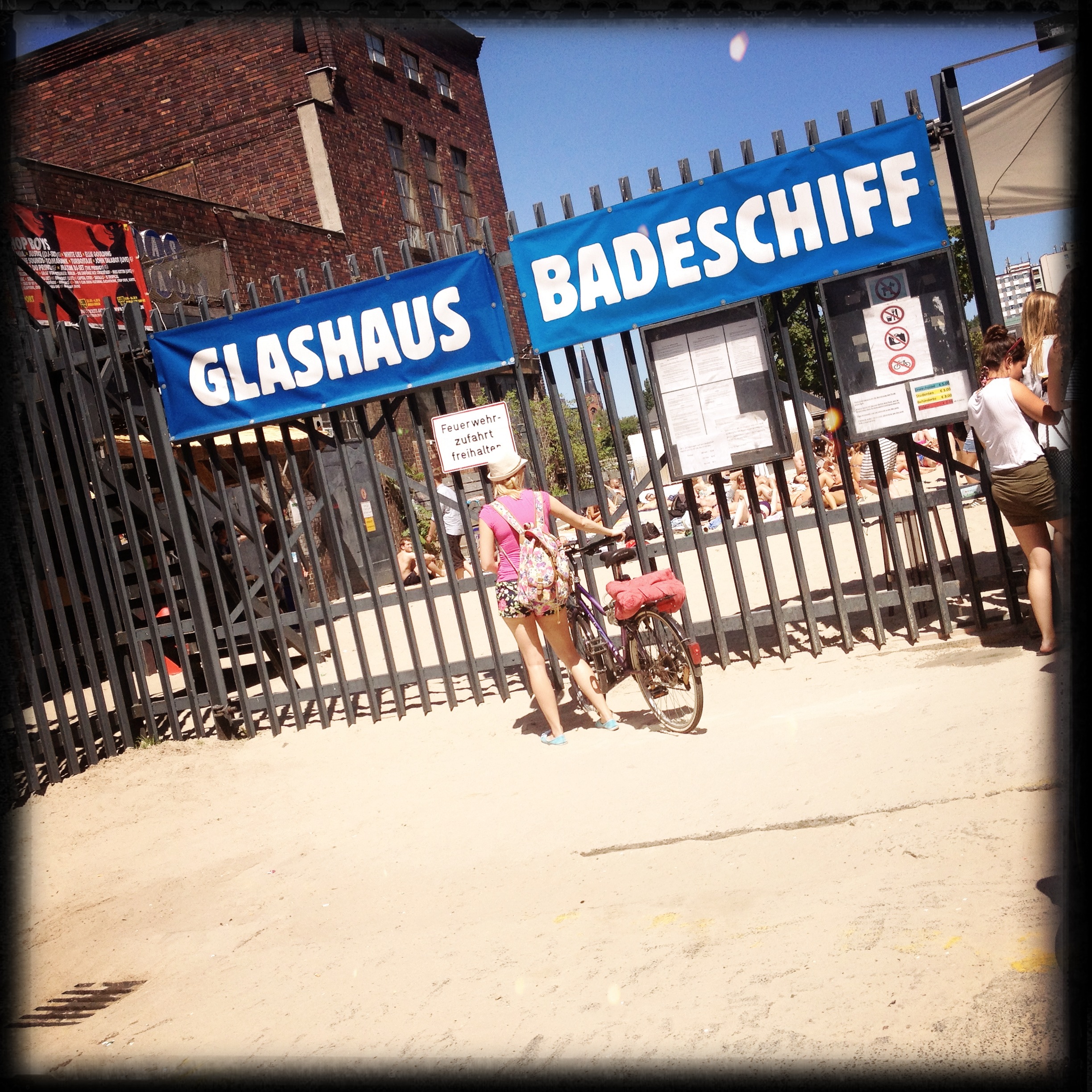 Right next door to the Freischwimmer in Kreuzberg is the Badeschiff. Google this. I couldn't take any photos inside, but it's a floating public swimming pool, made out of the hull of an old shipping vessel, that sits on the Spree River. Amazing views and vibe.