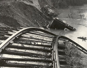 The tracks and locomotive with my father inside washed into Skeena River, Nov 2/1978