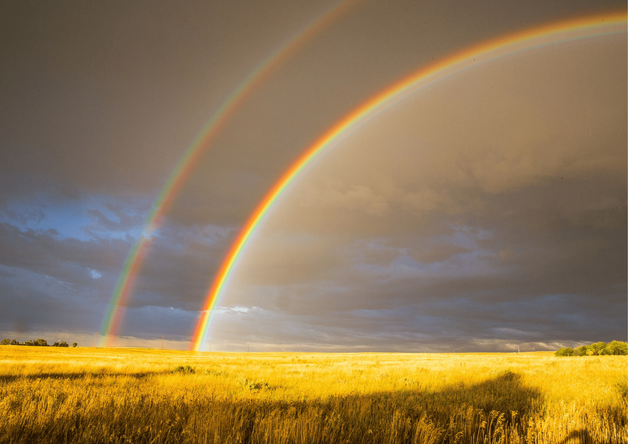 A double rainbow over a field