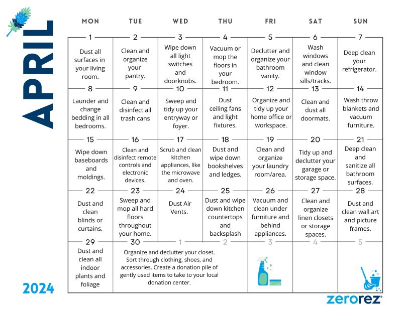 Printable Cleaning Schedule Spring Daily Weekly Checklists Free - Download High Quality Nature Design | Desktop