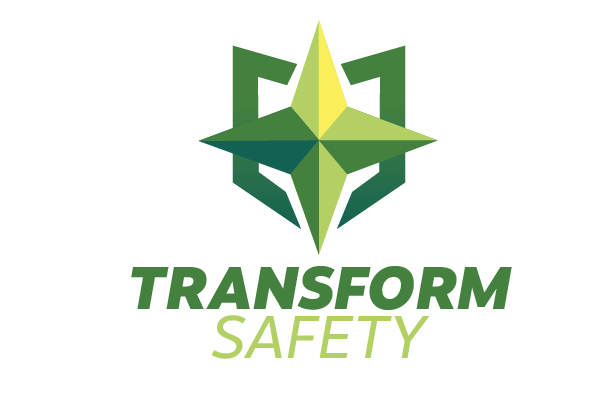 Green star over a shield outline above the words Transform Safety