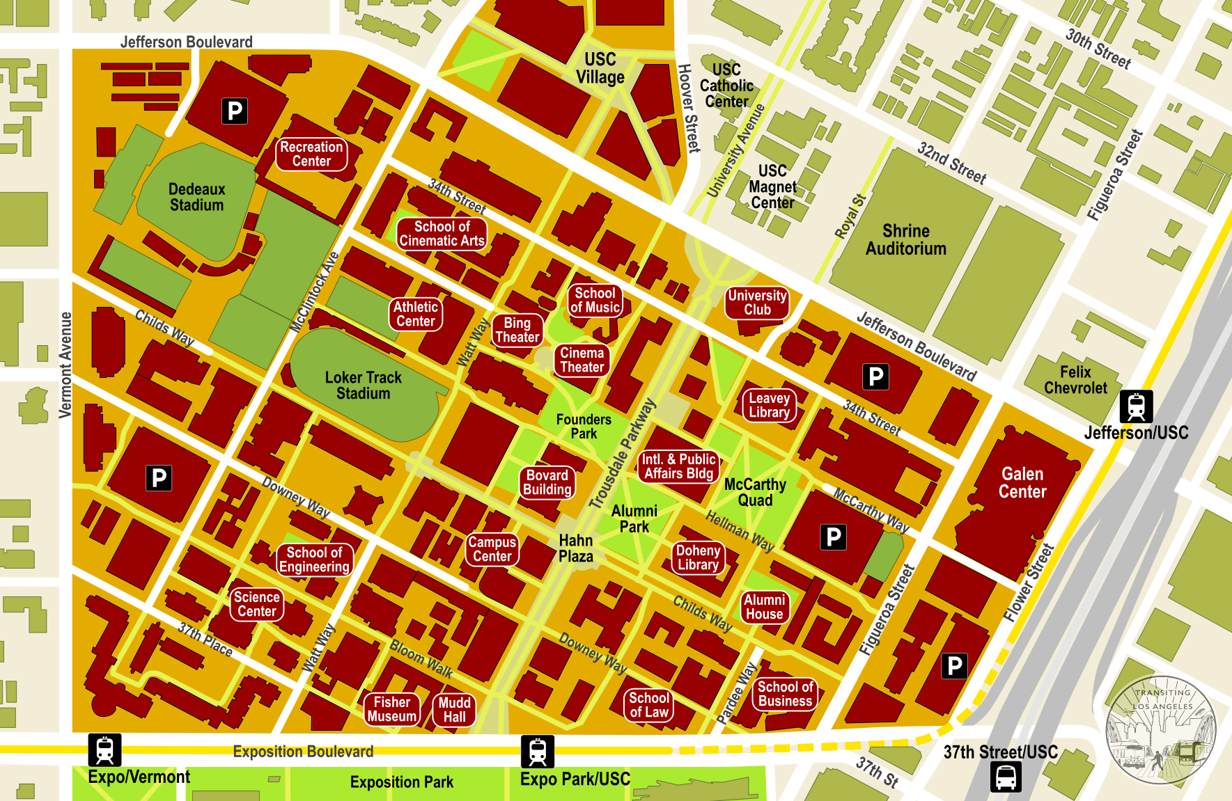 USC Walking Tour Transiting Los Angeles Usc Map 1 