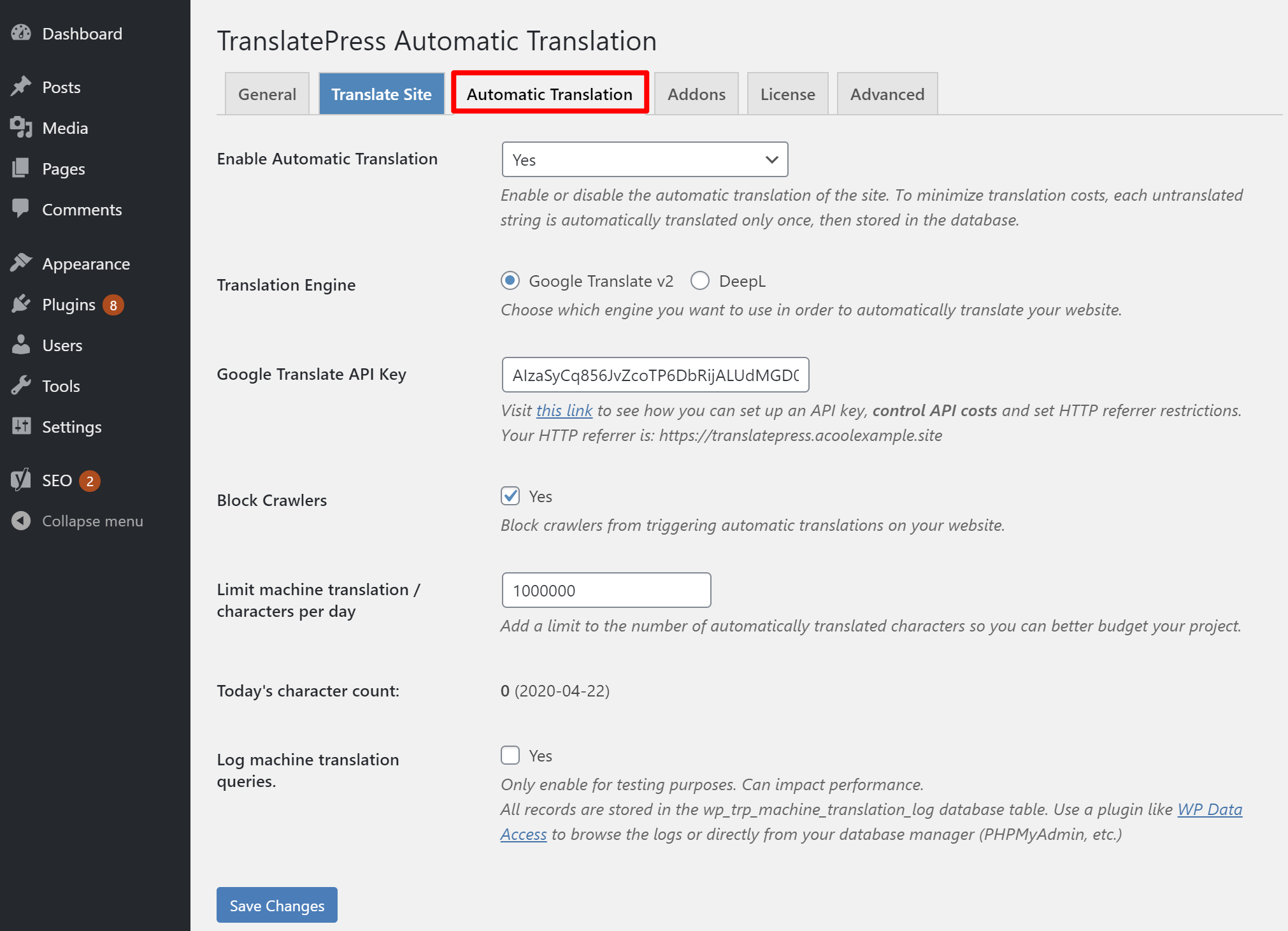 Configure the plugin settings · step 4: How To Use Google Translate In Wordpress Easy Seo Friendly Plugin
