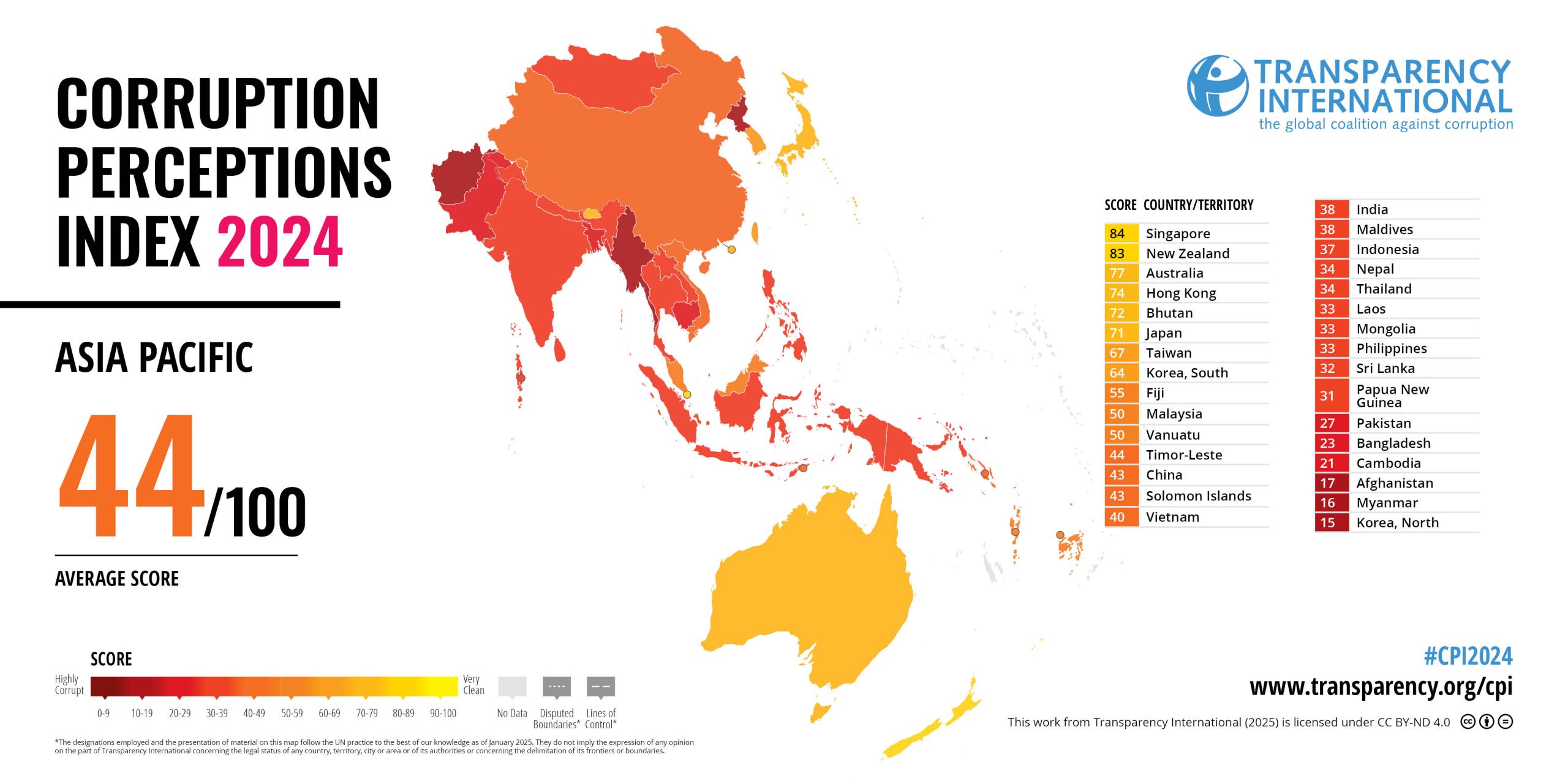 Corruption Perceptions Index 2025 Stalling Anti Corruption Progress In CPI2024 Map Asia Pacific EN Scaled 