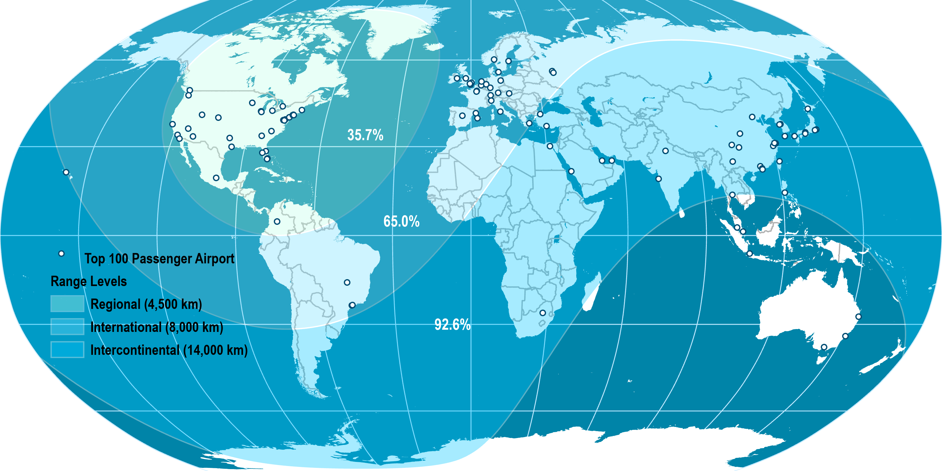Main Air Transport Service Ranges (From New York) | The Geography of ...