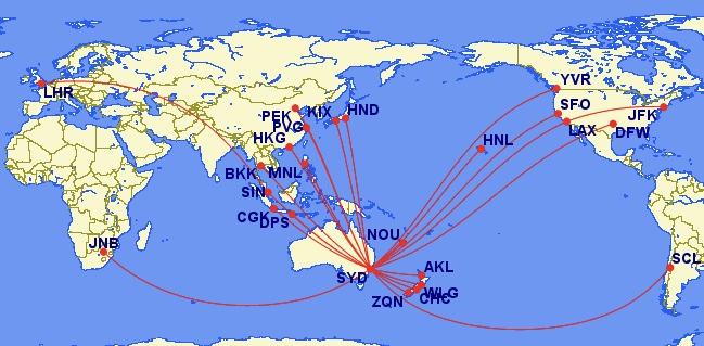 Qantas flight route map