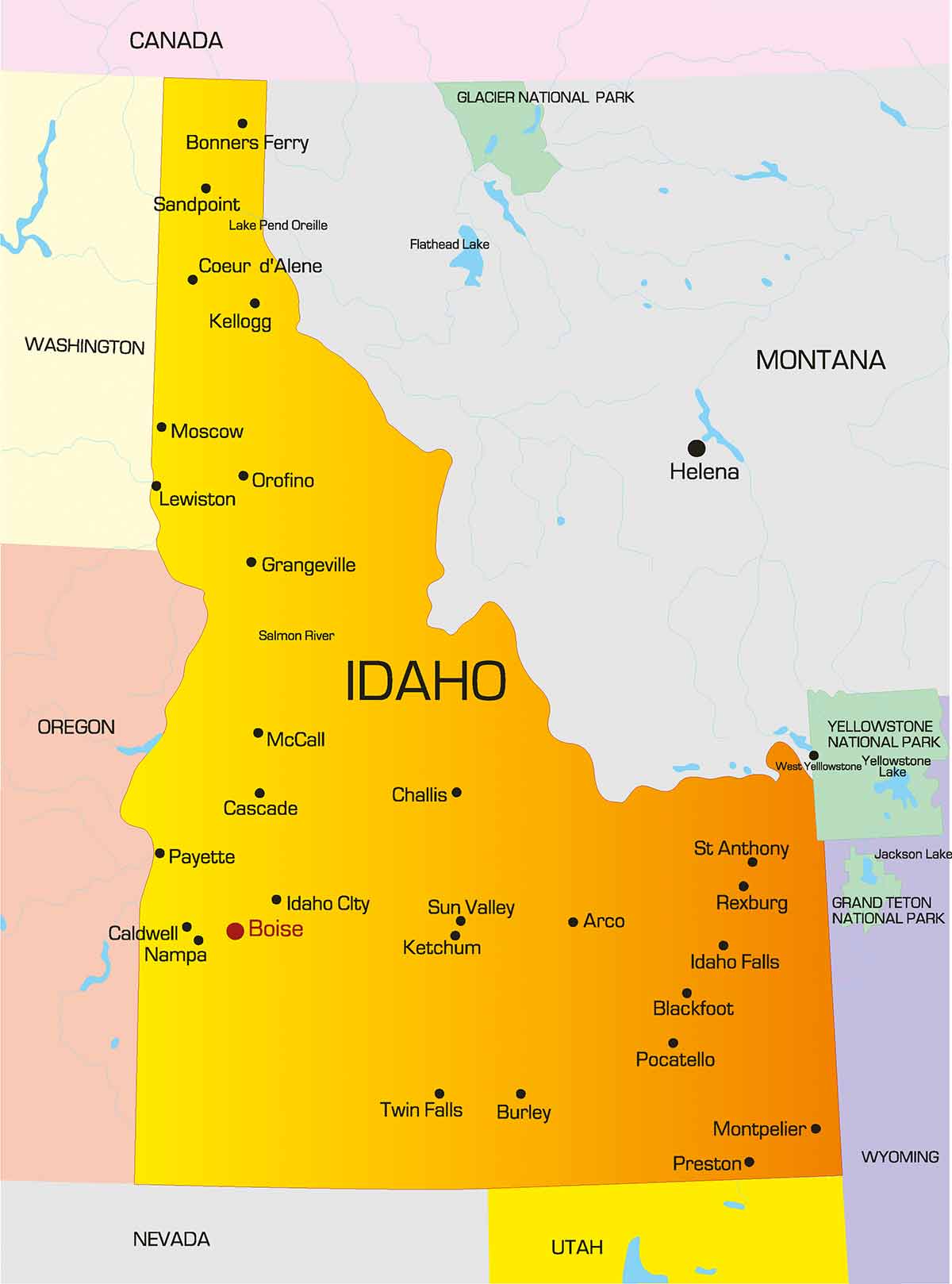 Map Cities Idaho.