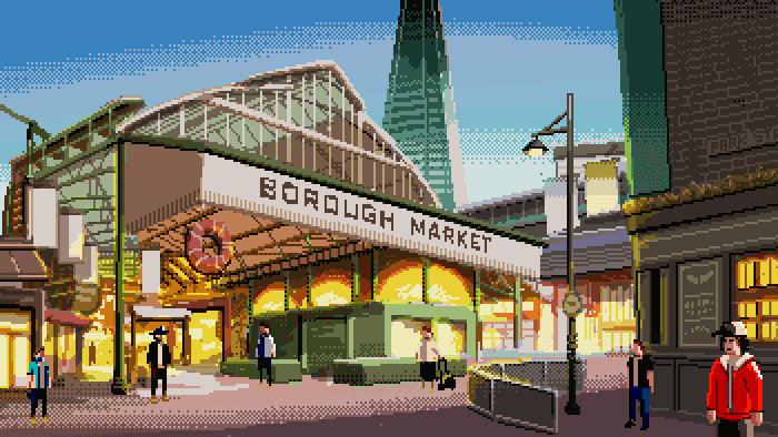 6 Iconic British Scenes in Glorious 16-bit Animation Borough Market, London