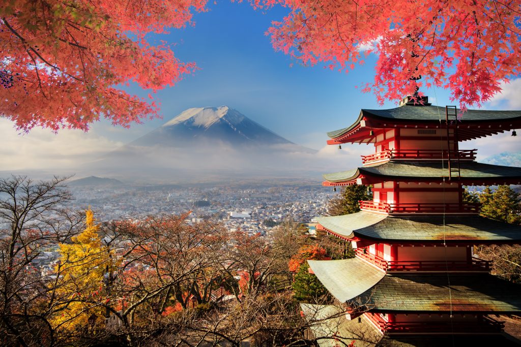 Mt. Fuji with fall colors in Japan