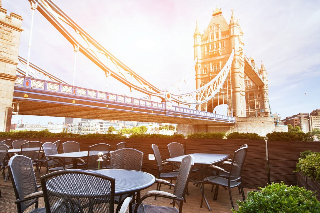 cafe in London in sunny day