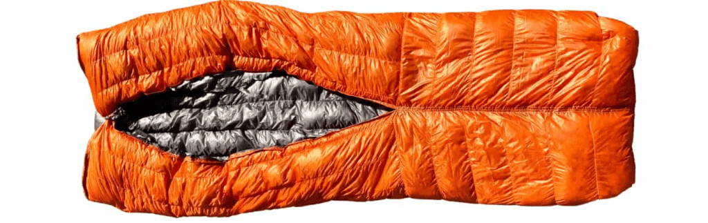 orange thru-hiking quilt