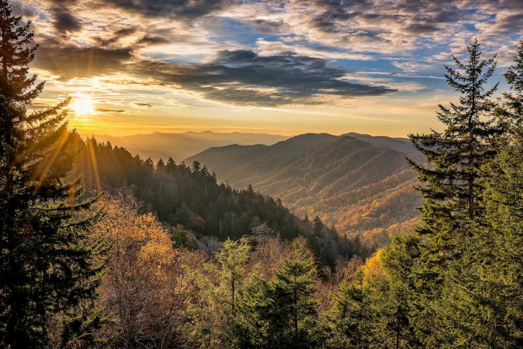 Golden Sunrise Over Mountain Ridges in the Cherokee National Forest