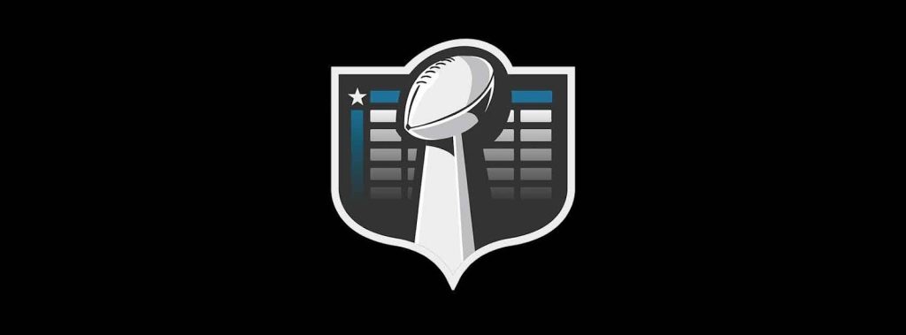 A stylized football trophy logo inside a shield crest with a scoreboard background and a single white star.