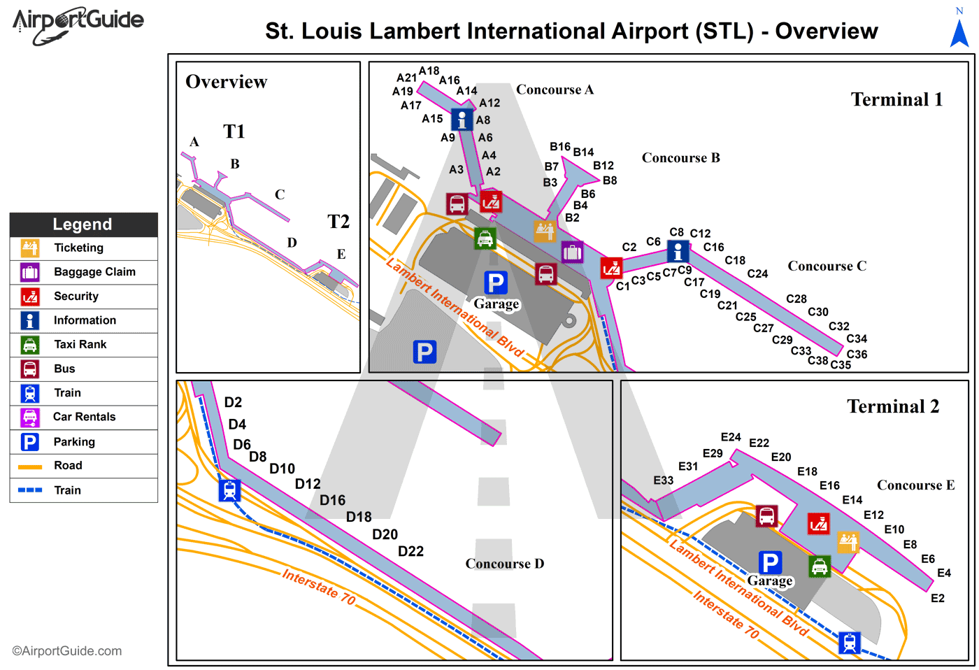 St Louis Lambert STL Airport Terminal Maps Overview Map.