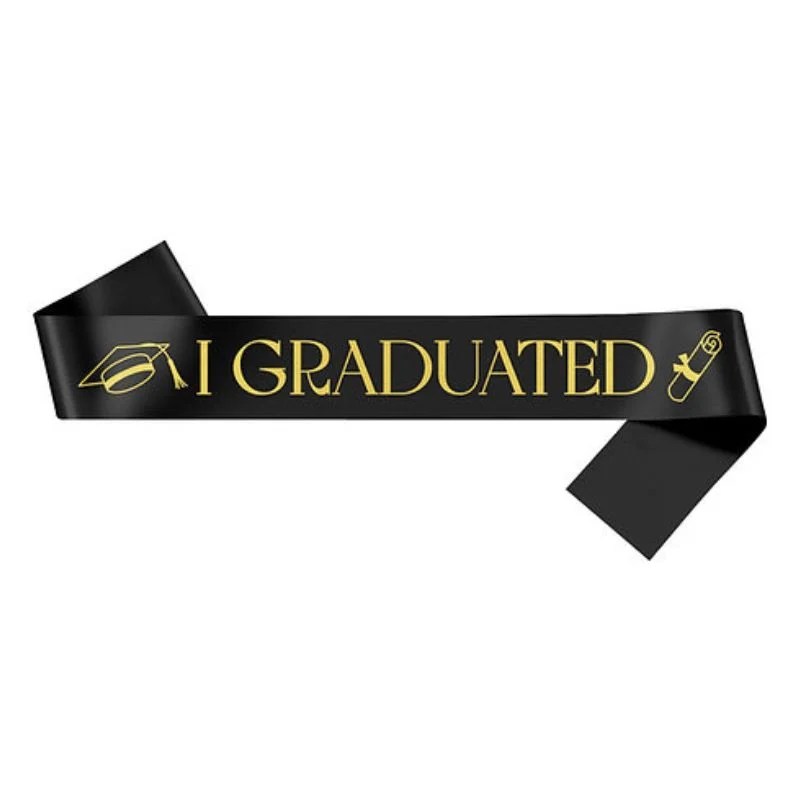 I Graduated Sash – Black with Gold Letters