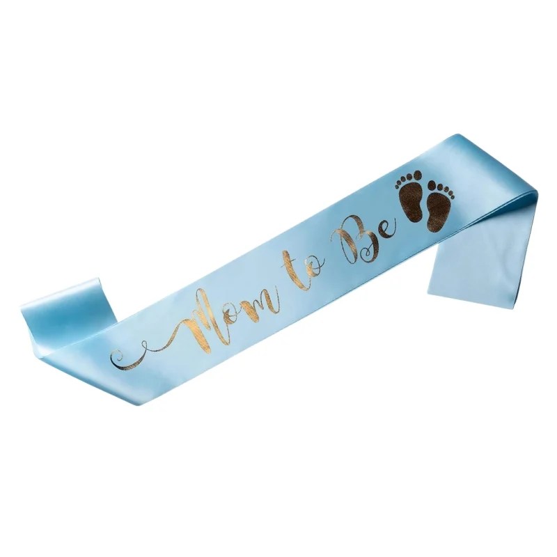 Mom To Be Sash – Light Blue with Gold Letters