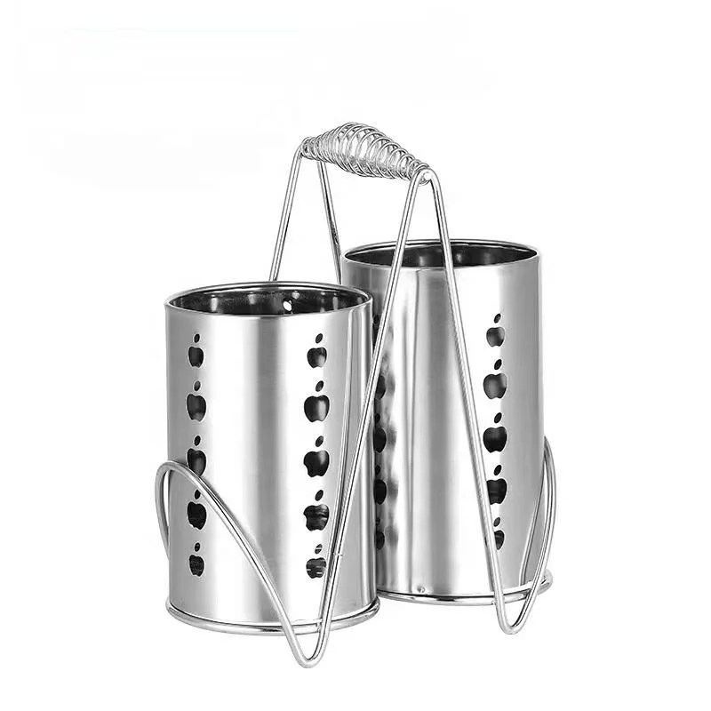 Stainless Steel Twin Cutlery Holder with Drainer