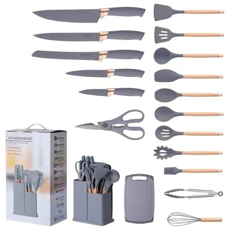19 Pcs Premium Quality Kitchen Utensils Set with Stand – Random Colours