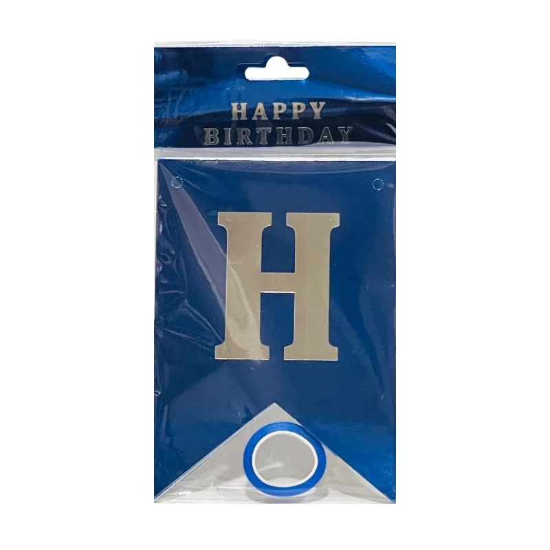 Happy Birthday Banner – Blue with Silver Letters