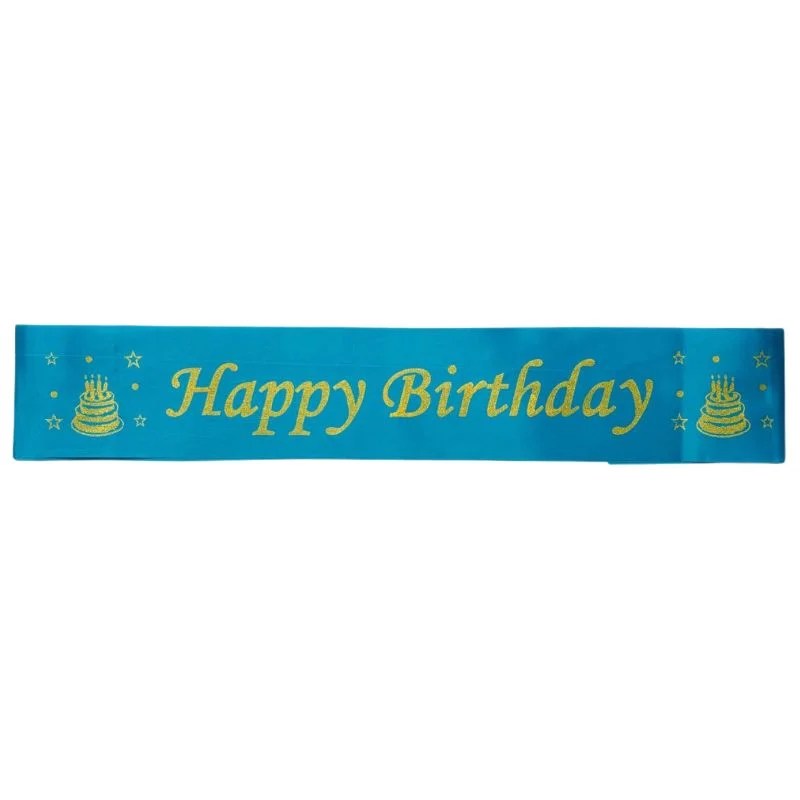 Happy Birthday Sash – Turquoise with Gold Letters