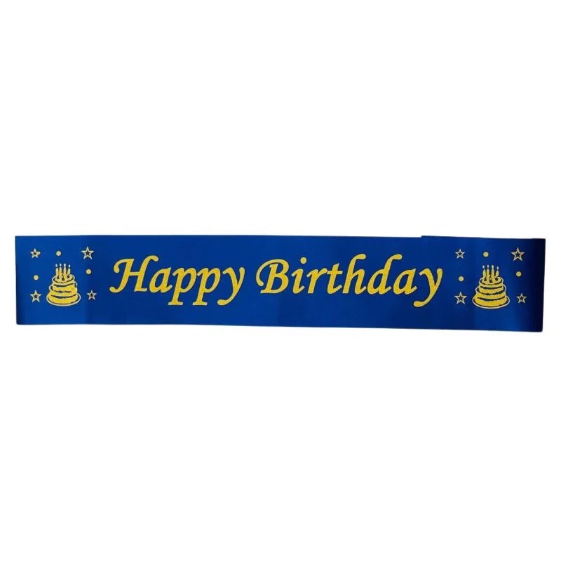 Happy Birthday Sash – Blue with Gold Letters